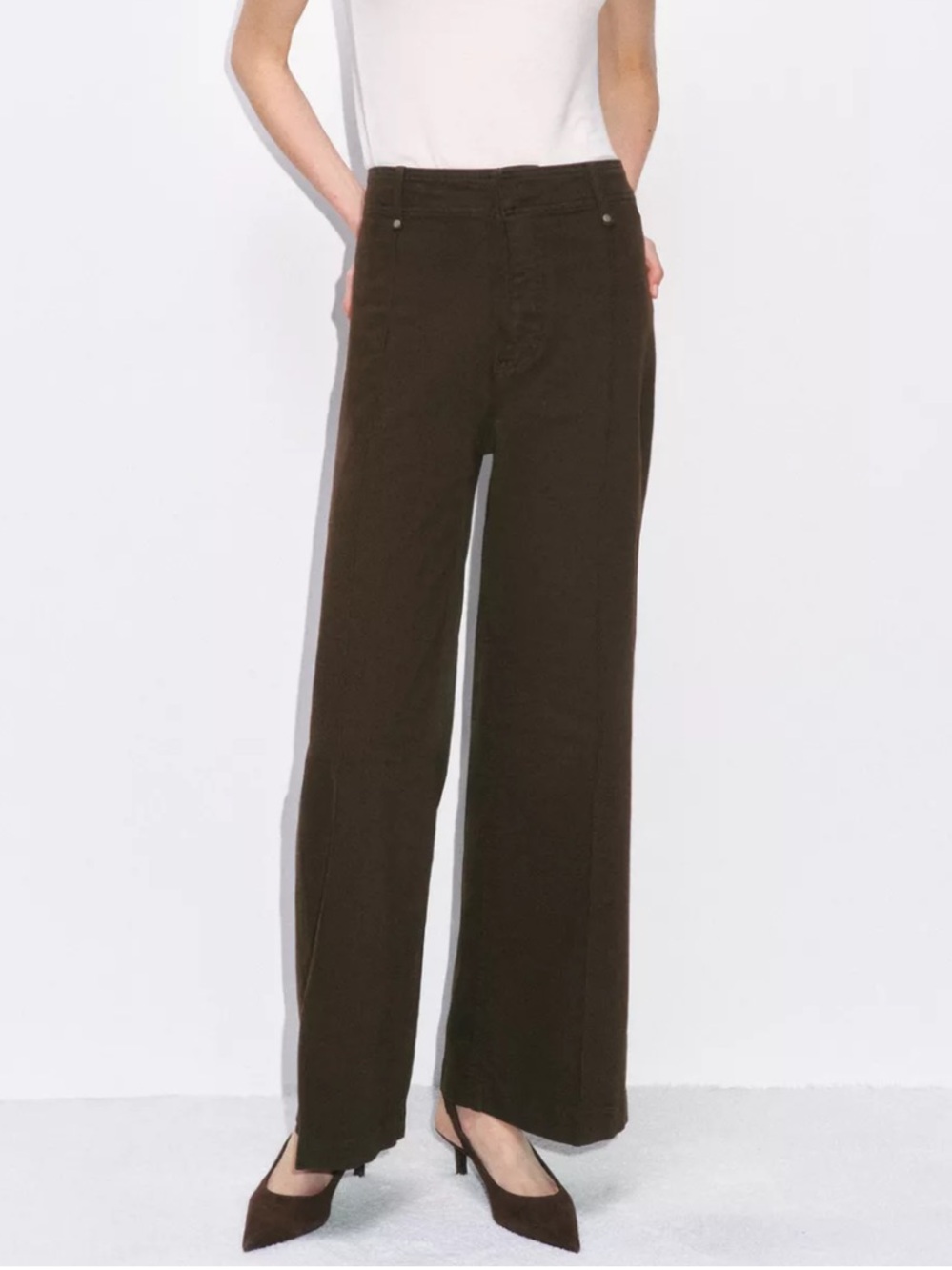 🔸NWT🔸Zara ZW Collection High Waist Wide Leg Jeans in brown - Picture 9 of 15
